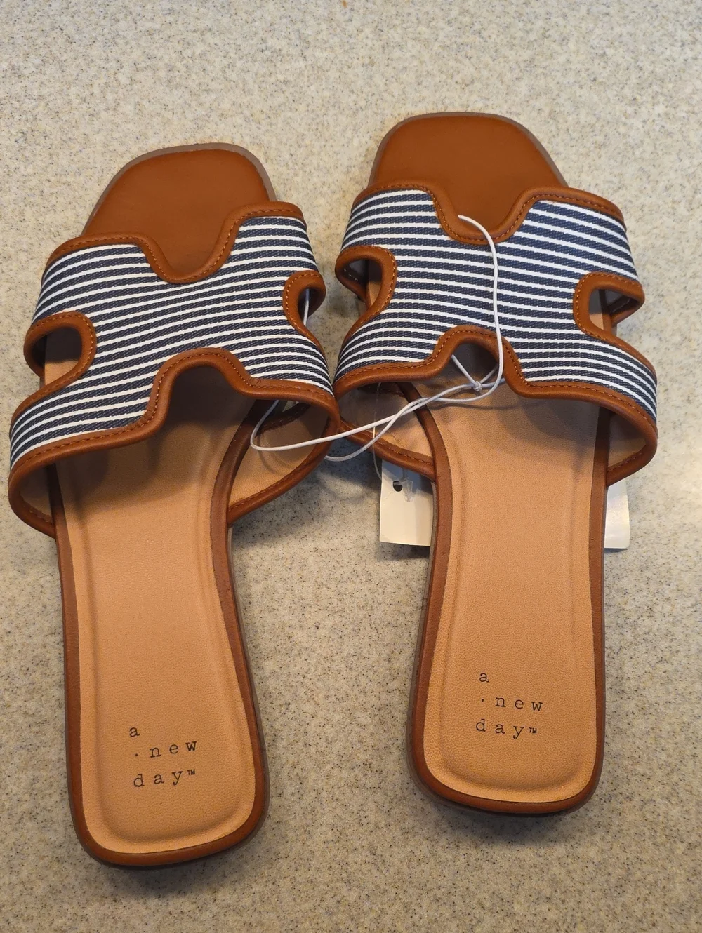 a new day Tan and Navy Striped Women’s Slide Sandals